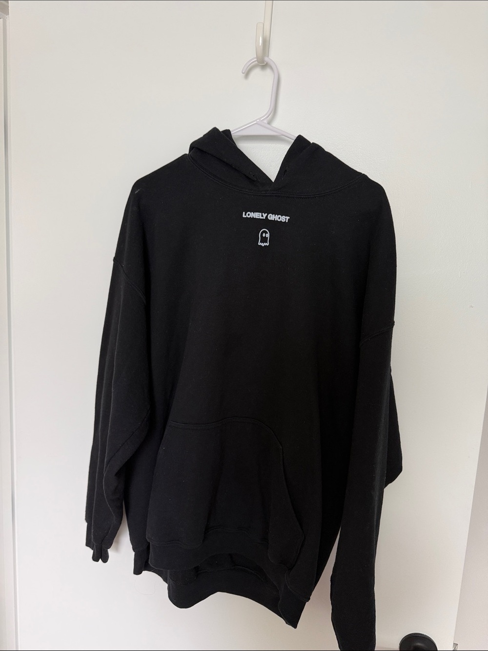 LONELY GHOST Black Hoodie with Small White Logo